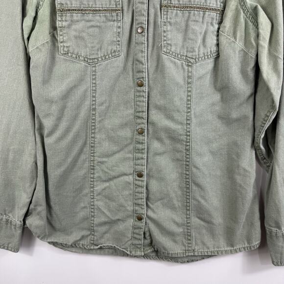 Maurices Green Pink Chambray Snap Collared Long Sleeve Shirt XS Boho Western - Picture 3 of 11
